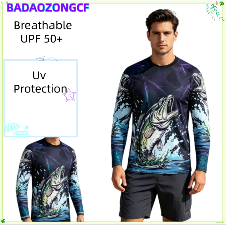 Summer De Clothing - Visserijprestatieshirts Heren Lange Mouwen UV-beschermende Kleding