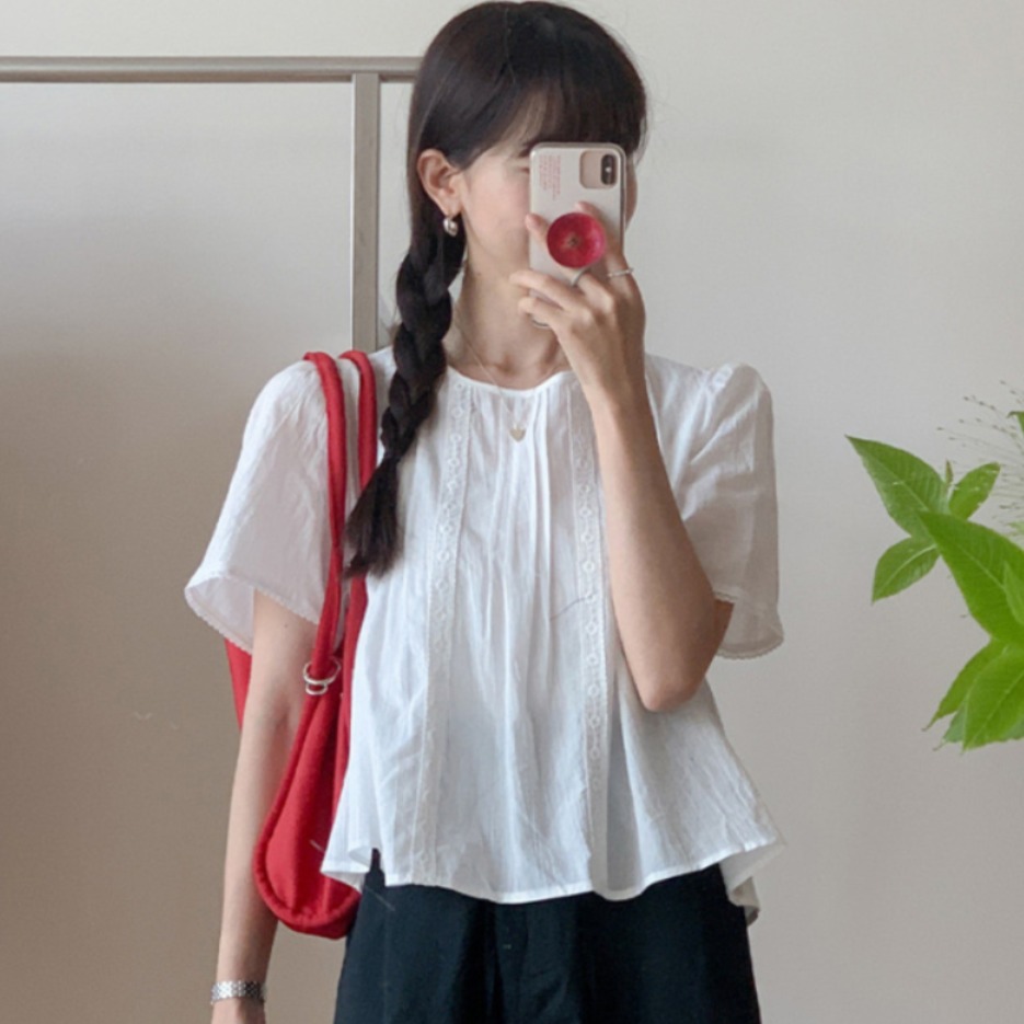 Summer Clothing For Teens - Zoete stijl blouse met kanten rand