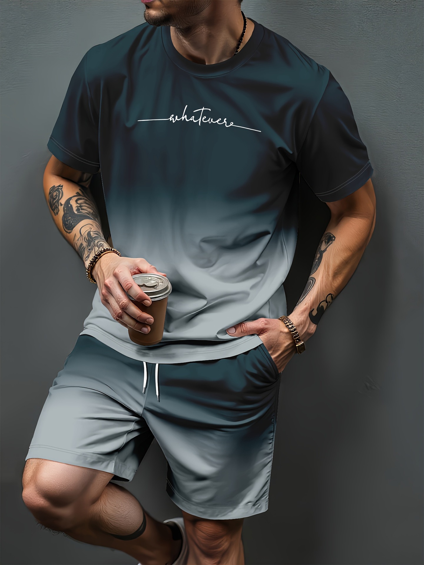 Summer Clothing Clearance - Gradiënt Letter Patroon 3D Print Trainingspakken