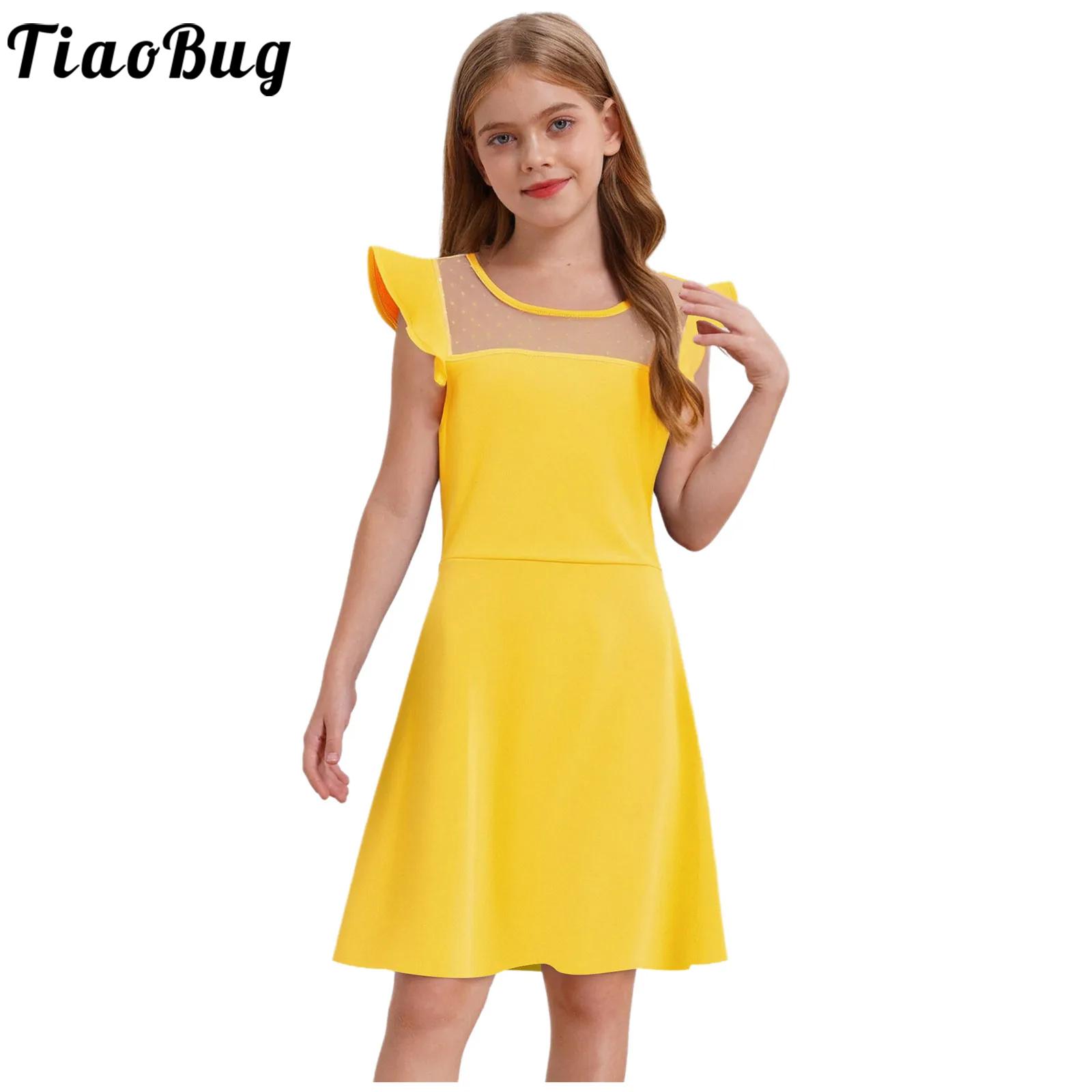 Summer Clothing For Teens - Tienermeisjes zomerjurk ruches mouwen stippen pure
