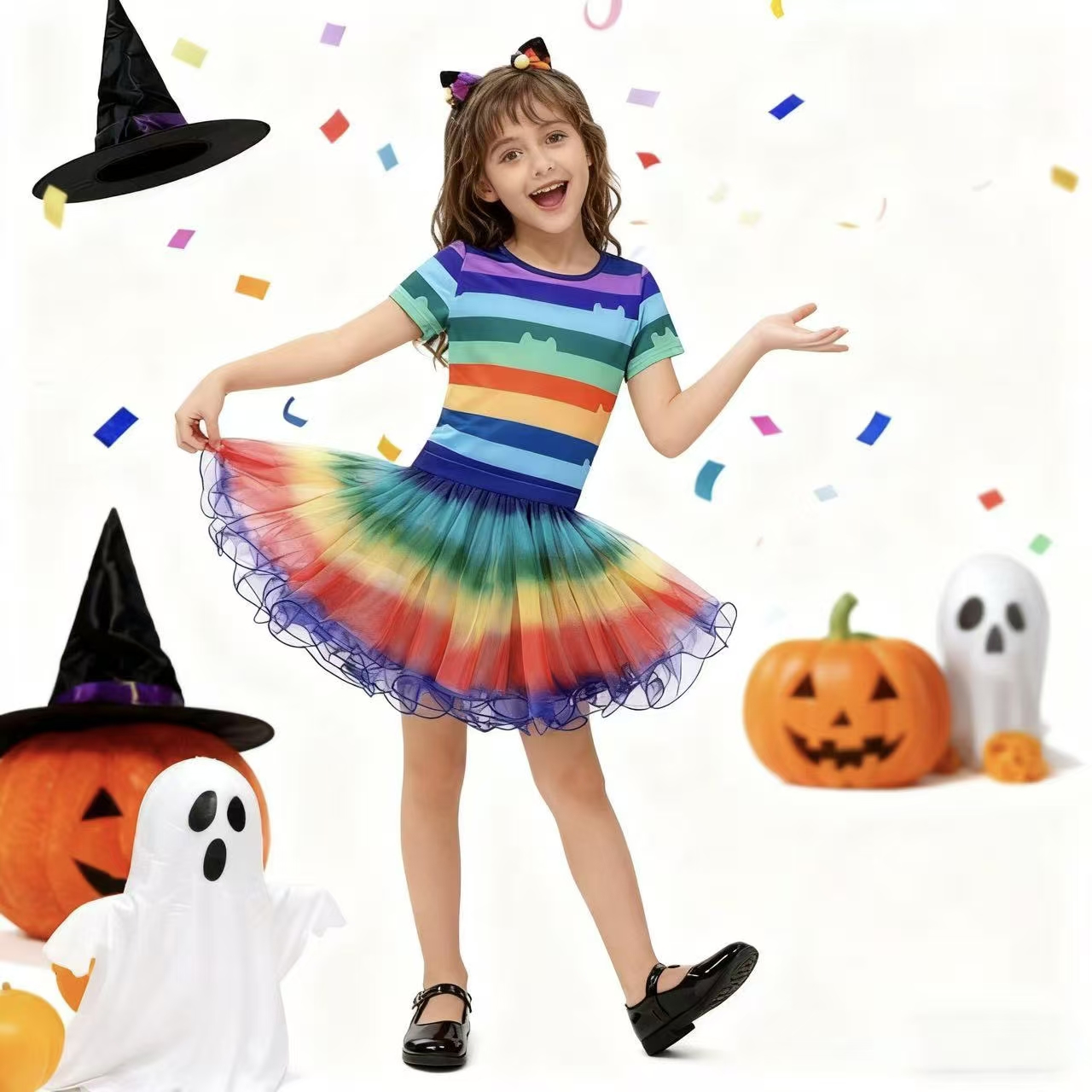 Summer Clothing Kids - Meisjes regenboog gestreept T-shirt Tutu rok
