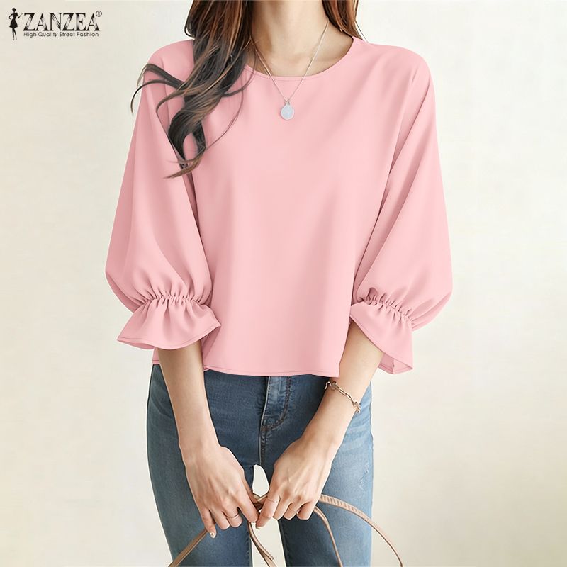 Summer De Clothing - ZANZEA Vrouw Minimalistische 3/4 Pofmouwen Blouses