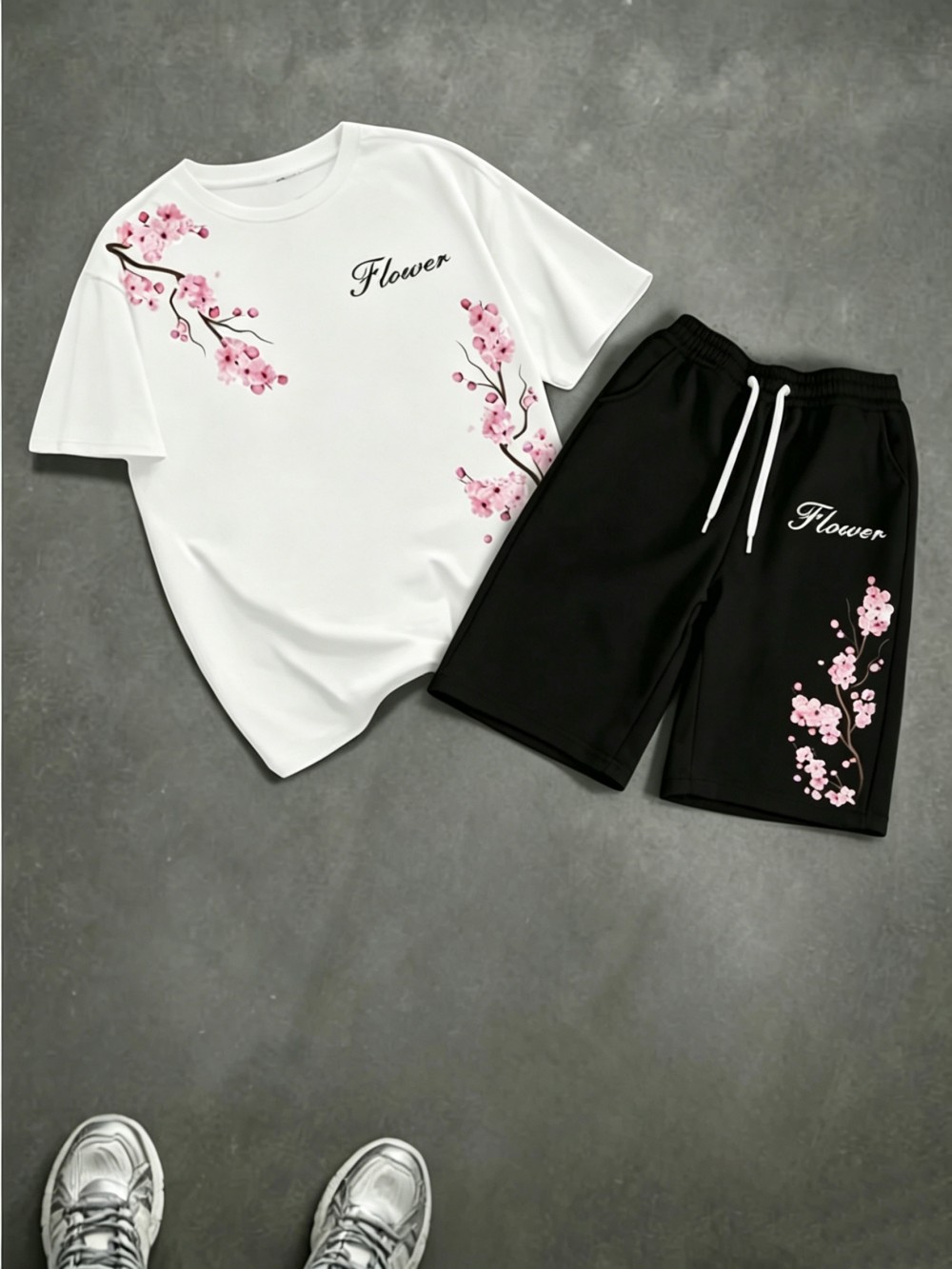 Summer Clothing Haul - Heren zomer T-shirt met kersenbloesem-letterprint, comfortabel