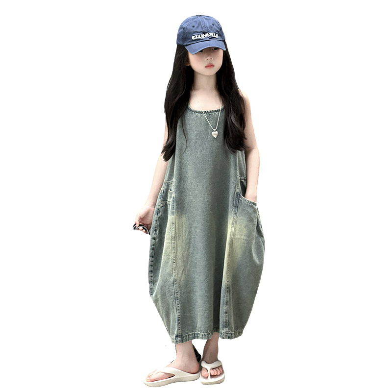 Summer Clothing Kids - Vintage blauwe kinderen meisjes hoge kwaliteit