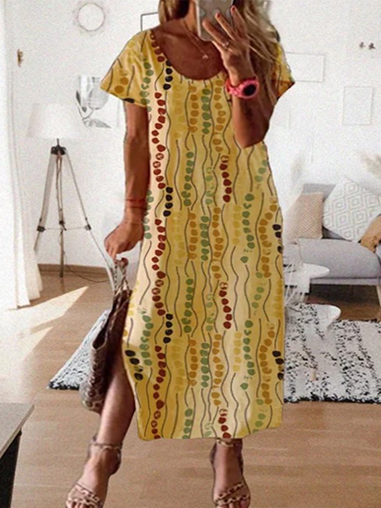 Plus size gele midi-jurk met p - Yellow Summer Clothing recensie en prijs