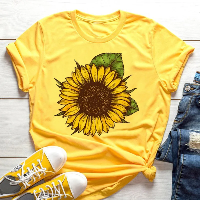 Geel dames T-shirt Zonnebloem  - Yellow Summer Clothing recensie en prijs